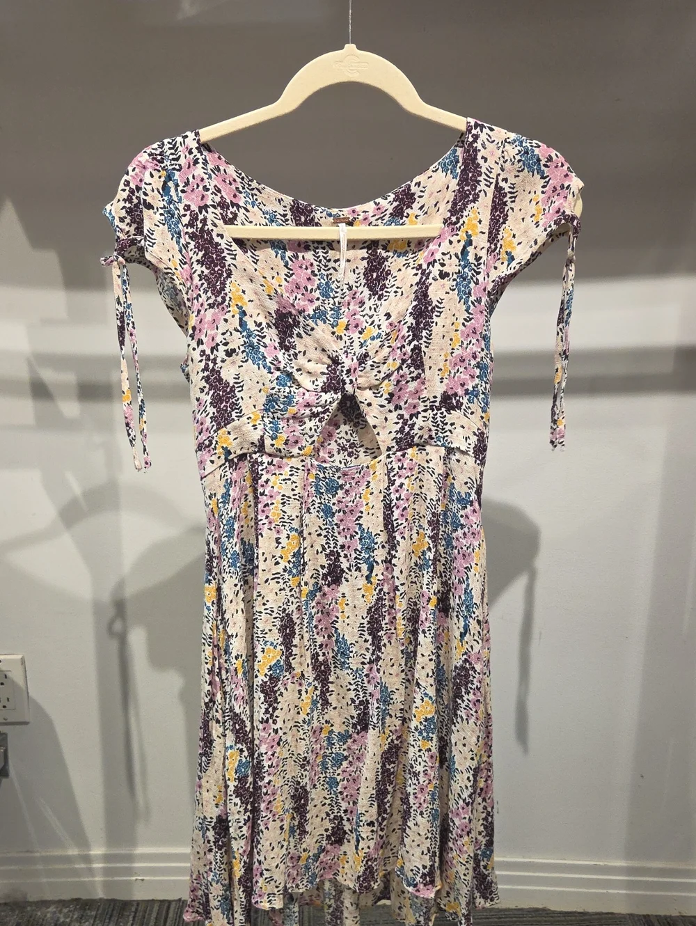 Free People Floral Tie-Front Cap Sleeve Dress in Multi